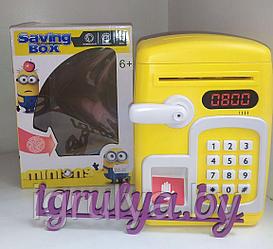 Детская копилка сейф с купюроприемником и отпечатком пальца YHD-3002, желтый Миньен