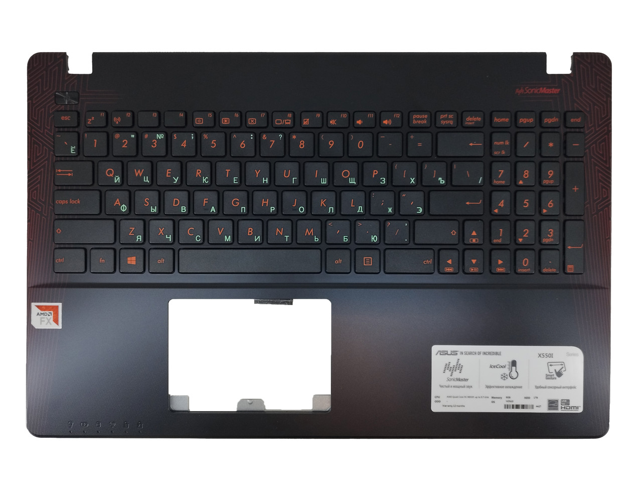 Верхняя часть корпуса (Palmrest) Asus VivoBook X550/K550/X552 с клавиатурой, черно-красный, RU