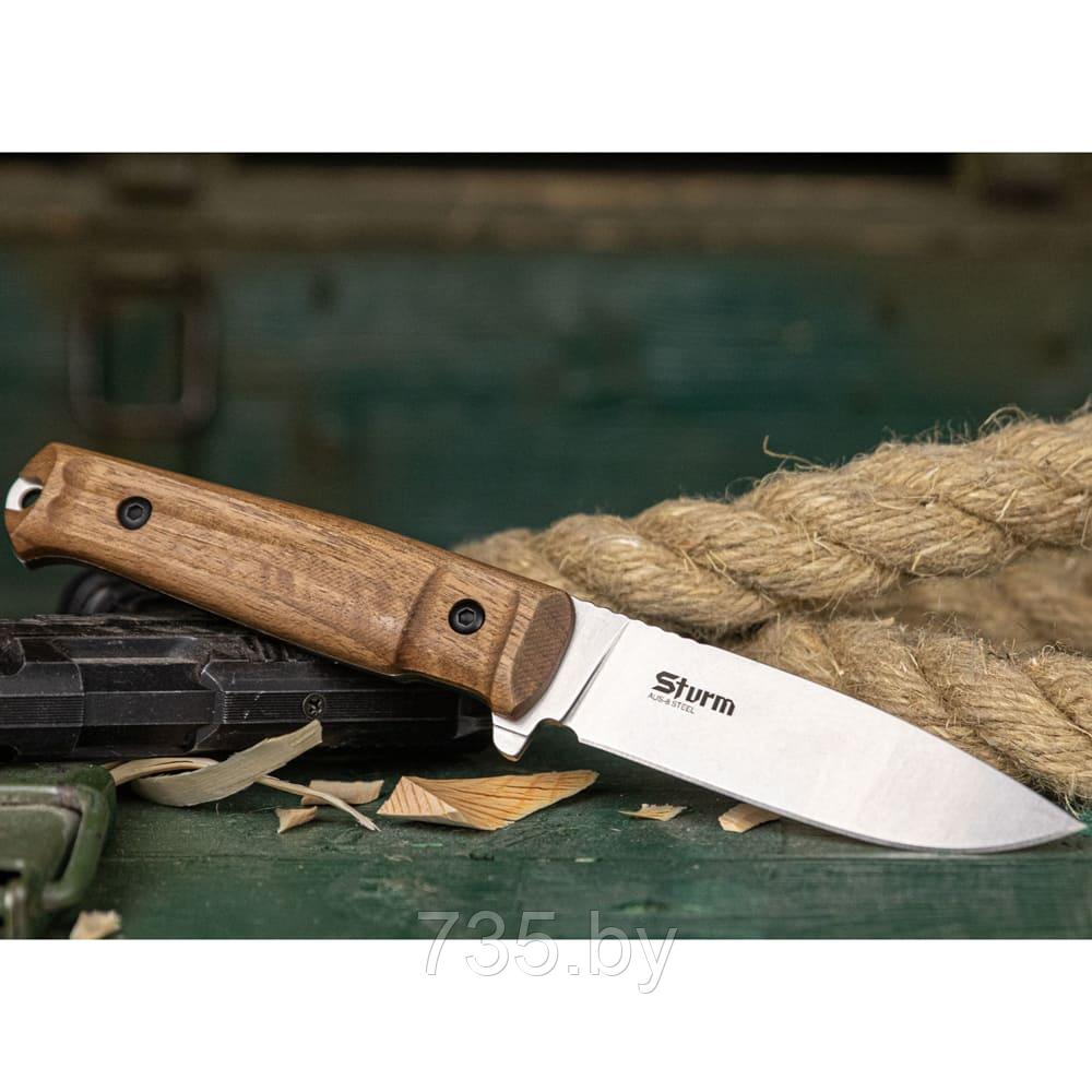 Нож Sturm AUS-8 SW NG WH LS (Stonewash, дерево, кожаные ножны) - фото 1 - id-p188198236