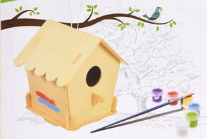 Скворечник для птиц сборный, "Домик", с красками и кисточкой,  BLUMEN HAUS
