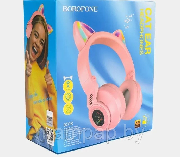 Bluetooth-наушники Borofone BO18 с кошачьими ушками Cat Ear - фото 6 - id-p188214396