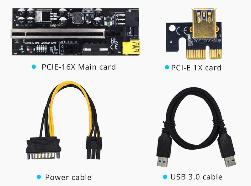 Адаптер - райзер USB3.0 PCI-E 1X на 16X, универсальный (ver.009C PLUS) 556152 - фото 7 - id-p188217457