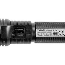 Фонарик 200х42мм (10W, 900lm, 3.7V, USB, IP64, zoom) "Yato" YT-08559, фото 2