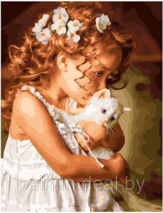 Рисование по номерам "Маленькая девочка с котенком" картина - фото 1 - id-p188250079