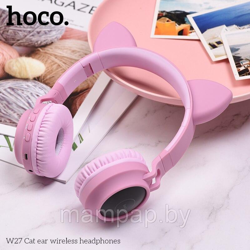 Hoco W27 Беспроводные наушники с ушками Кошки подсветкой LED, микрофоном, Bluetooth 5.0, розовые
