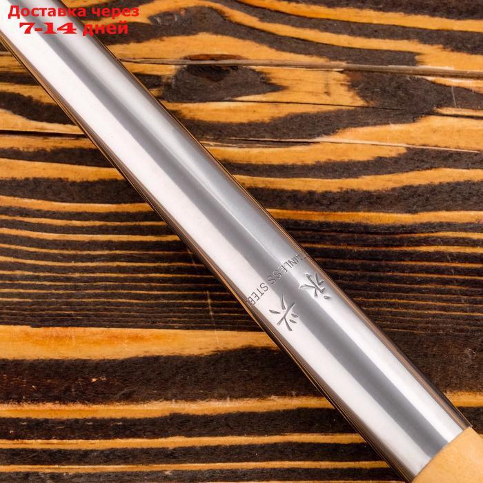 Шумовка для казана узбекская 47см, диаметр 12см, светлая деревянная ручка - фото 3 - id-p188237611