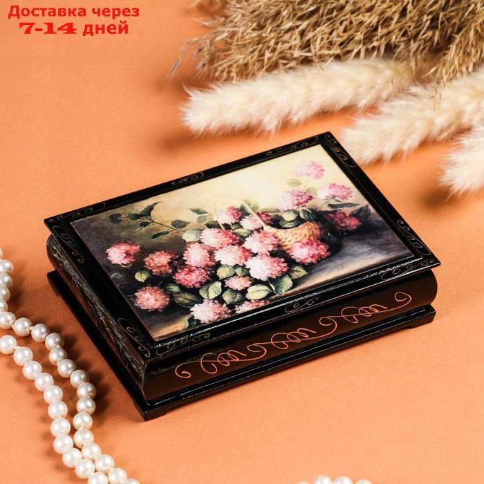 Шкатулка "Розовые цветы в корзине", 10×14 см, лаковая миниатюра - фото 1 - id-p188239660