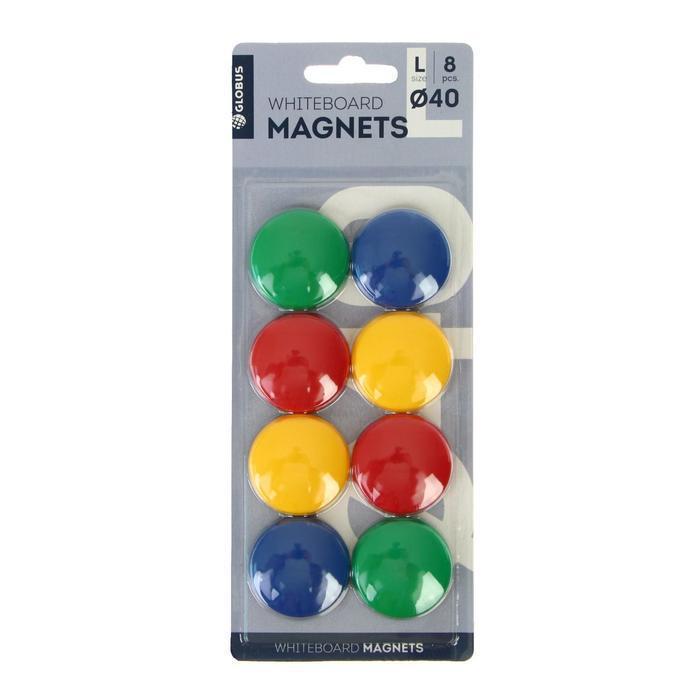Магниты для досок 40 мм, 8 штук, GLOBUS цветные, в картонном блистере - фото 1 - id-p188113610