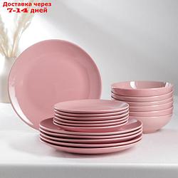 Набор тарелок Доляна "Пастель", 18 предметов: 6 тарелок d=19 см, 6 тарелок d=27 см, 6 мисок d=19 см, цвет