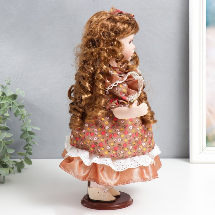 Кукла коллекционная керамика "Тося в платье с мелкими цветочками, с бантом в волосах" 30 см 758617 - фото 2 - id-p188311232