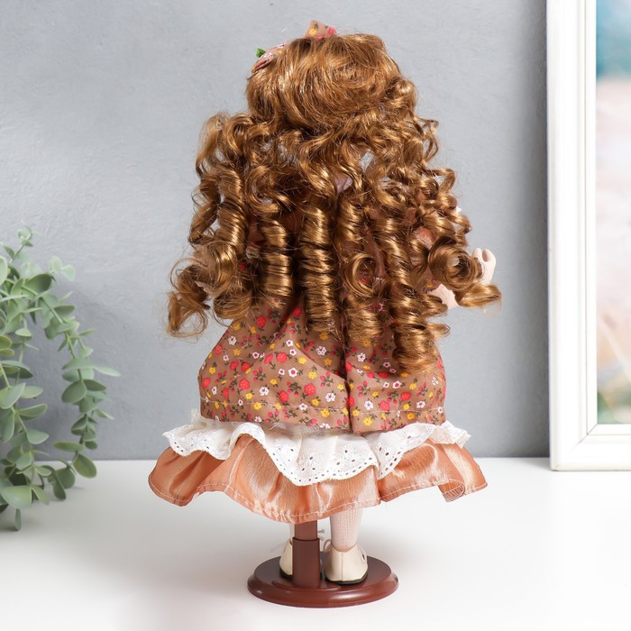 Кукла коллекционная керамика "Тося в платье с мелкими цветочками, с бантом в волосах" 30 см 758617 - фото 3 - id-p188311232