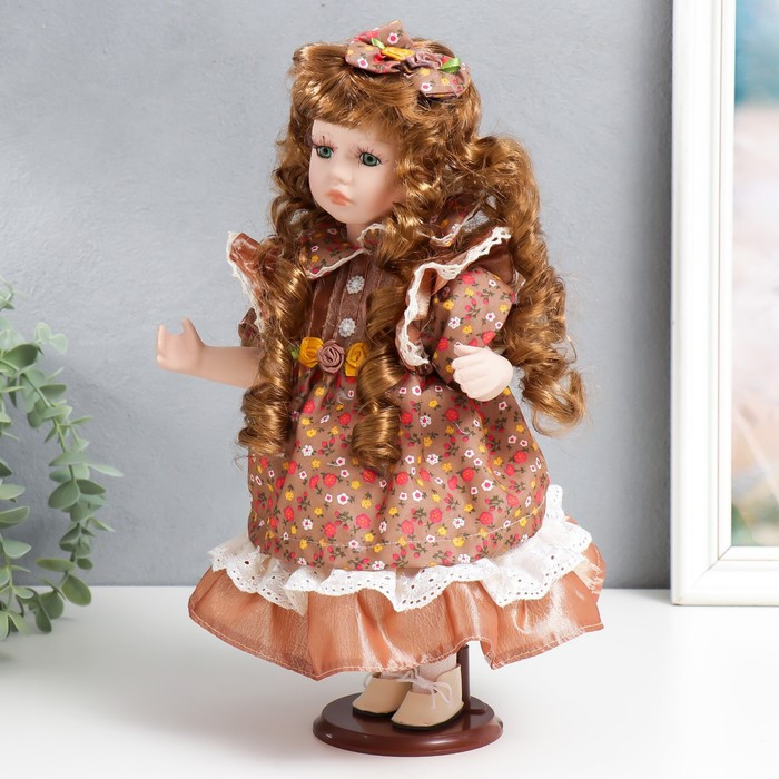 Кукла коллекционная керамика "Тося в платье с мелкими цветочками, с бантом в волосах" 30 см 758617 - фото 4 - id-p188311232