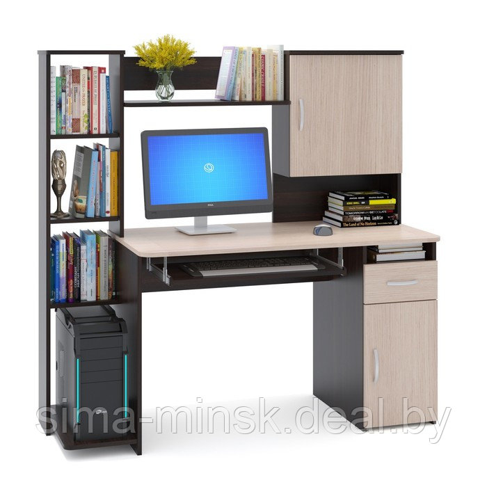 Компьютерный стол, 1486 × 600 × 1440 мм, цвет корпус венге / фасад белёный дуб - фото 1 - id-p188314685