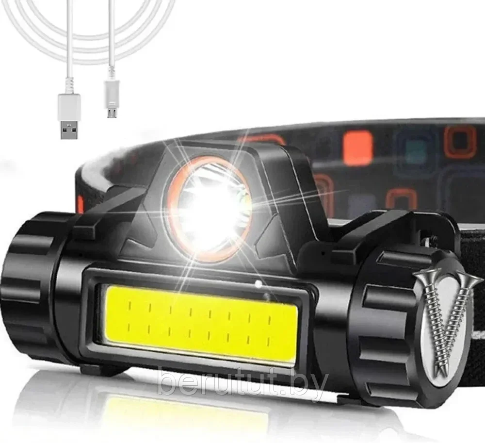 Фонарь налобный аккумуляторный светодиодный с регулировкой угла свечения/ ​​​​​​​Налобный светодиодный фонарик