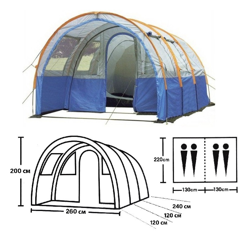 Палатка туристическая 5-ти (4+1) местная Lanyu (480x260x200см), арт. KD-1801 - фото 1 - id-p114560798