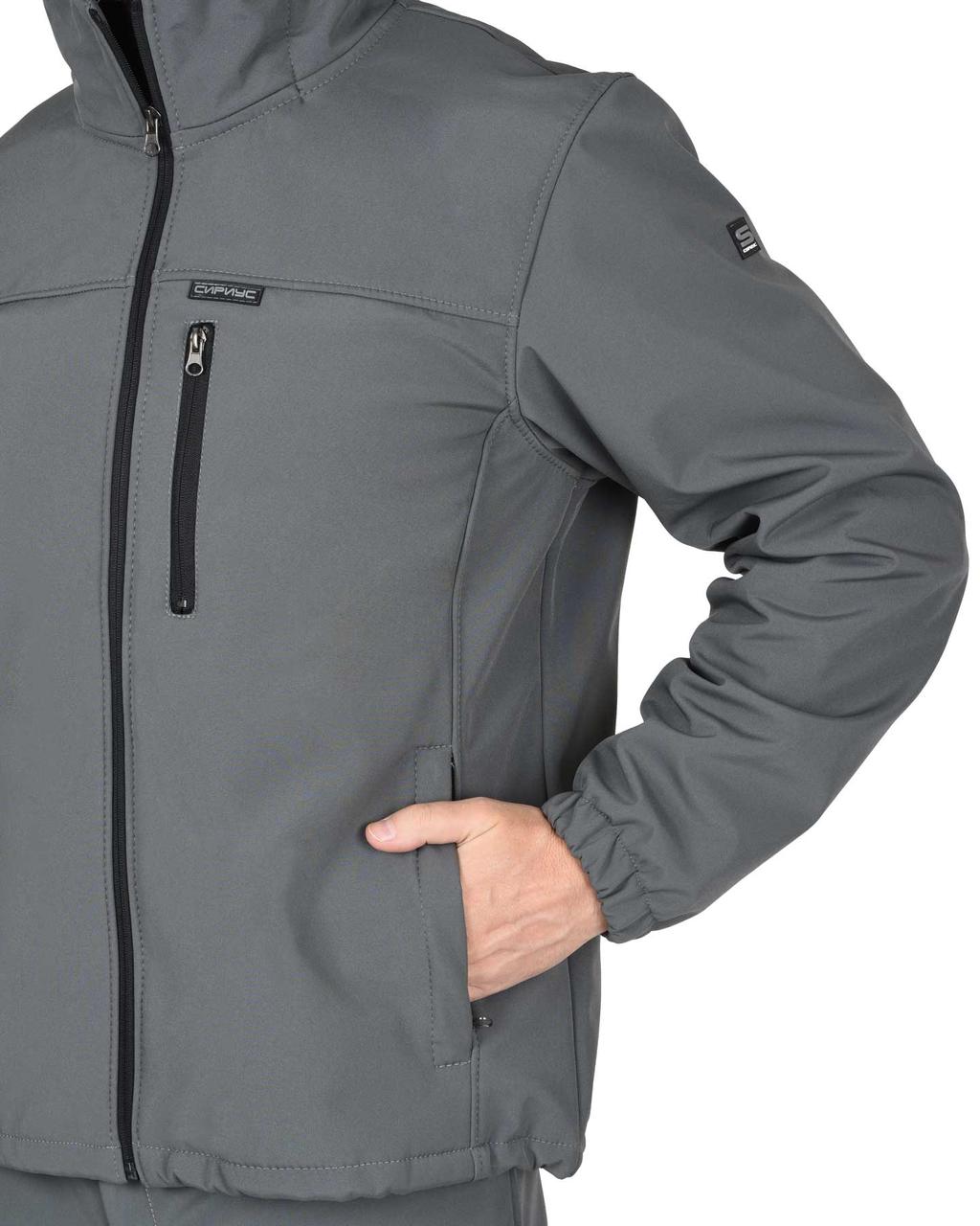 Куртка "СИРИУС-Азов" серая софтшелл укороченная с капюшоном - фото 1 - id-p127417556