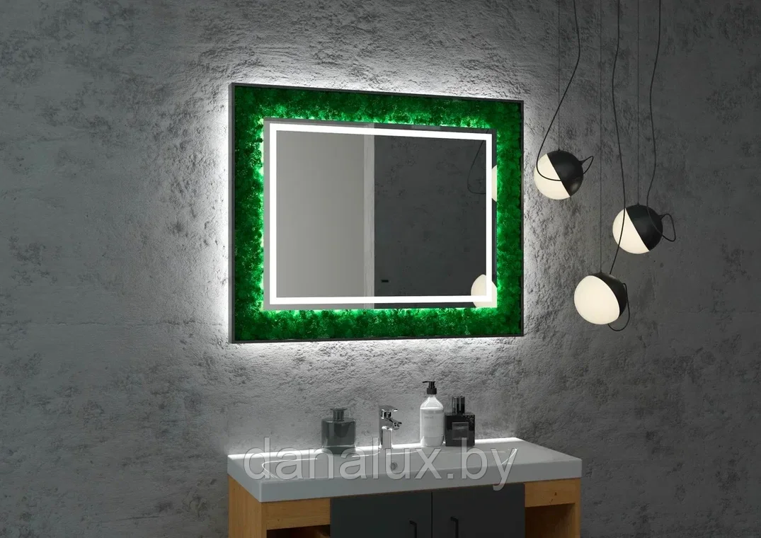 Зеркало с подсветкой Континент Forest LED 100х80 с натуральным мхом