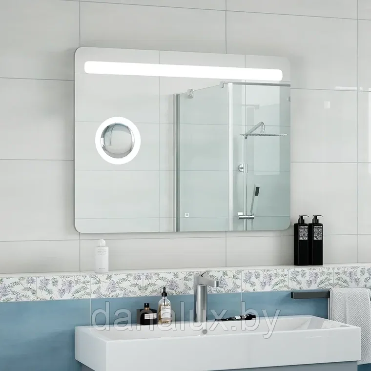 Зеркало с подсветкой Континент Fibra LED 100x70 с увеличительным зеркалом - фото 1 - id-p187410822