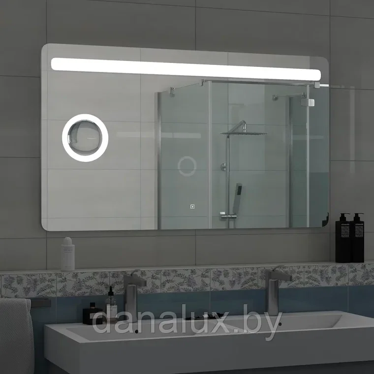 Зеркало с подсветкой Континент Fibra LED 120x70 с увеличительным зеркалом - фото 2 - id-p187410823