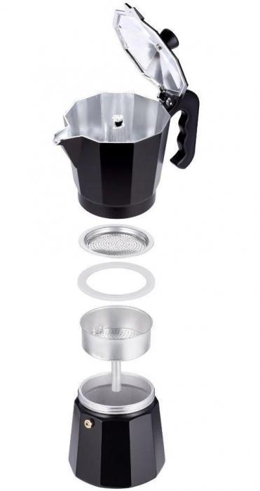 Гейзерная кофеварка на 9 чашек TECO TC-402-9 CUPS 450 мл черная алюминиевая - фото 2 - id-p188387814