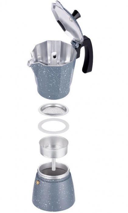 Гейзерная кофеварка на 6 чашек TECO TC-403-6 CUPS 300 мл мрамор алюминиевая - фото 2 - id-p188387815