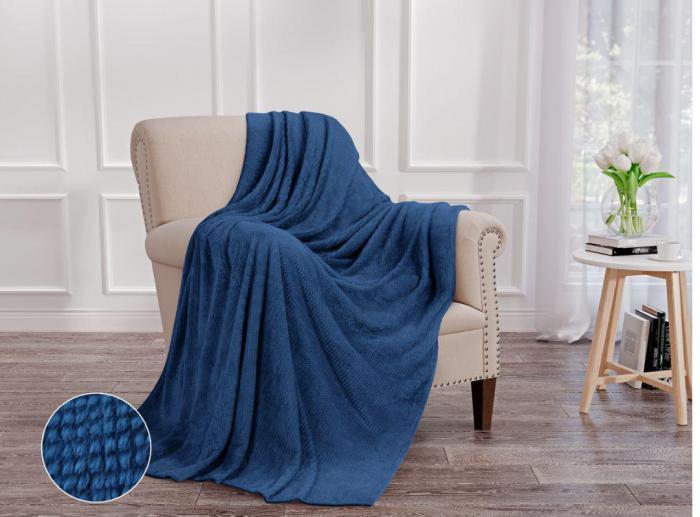 Плед покрывало на кровать кресло диван VS34 велсофт синий большой 150х200 полуторный теплый мягкий однотонный - фото 1 - id-p188389328