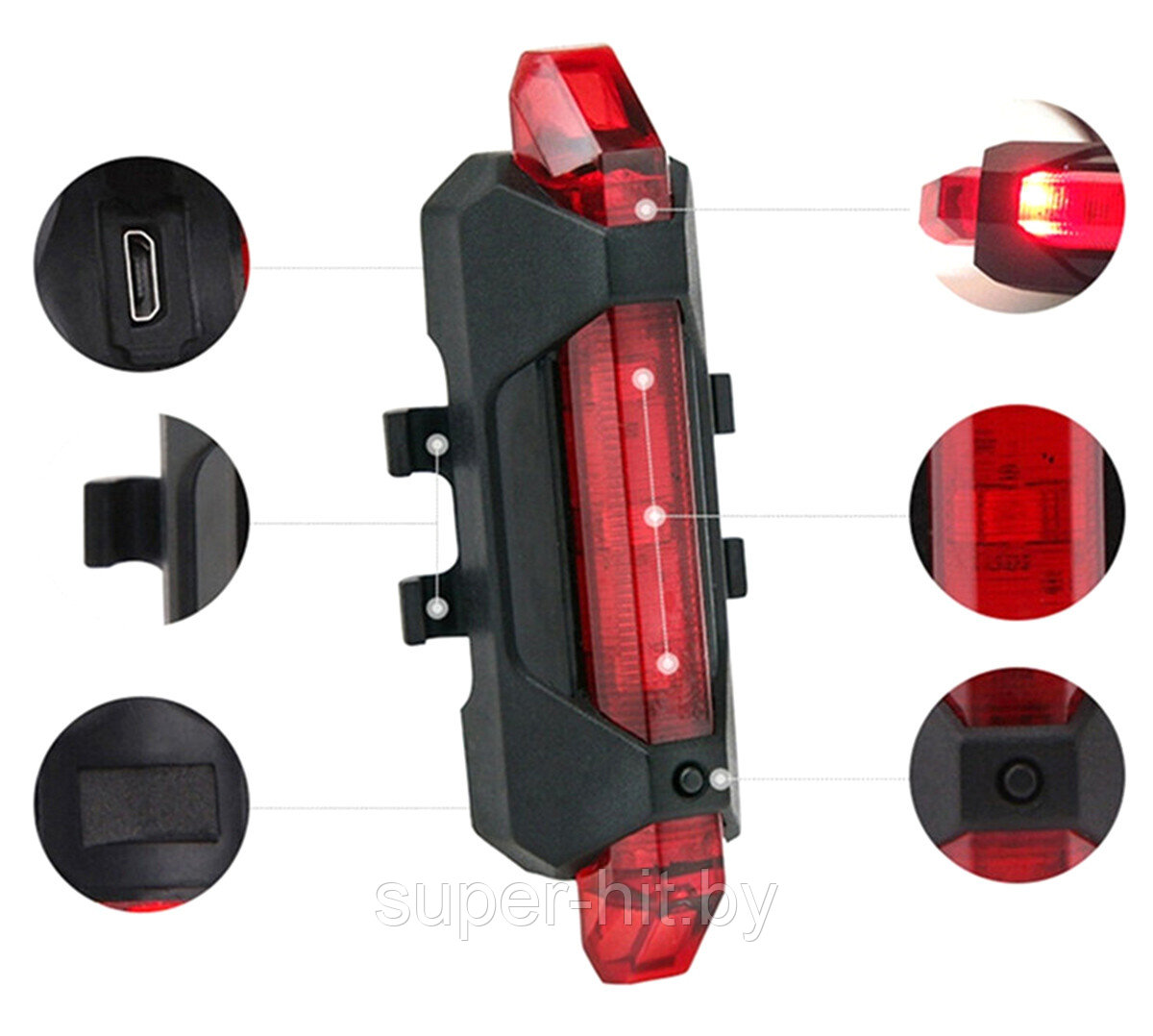 Задний диодный фонарь для велосипеда SIPL 5 LED USB - фото 4 - id-p188387388