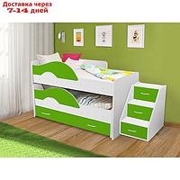 Кровать двухъярусная выкатная Матрешка Зеленый/белый 800х1600 с ящиком и лестницей