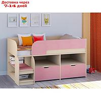 Детская кровать-чердак "Астра 9 V6", цвет дуб молочный/розовый