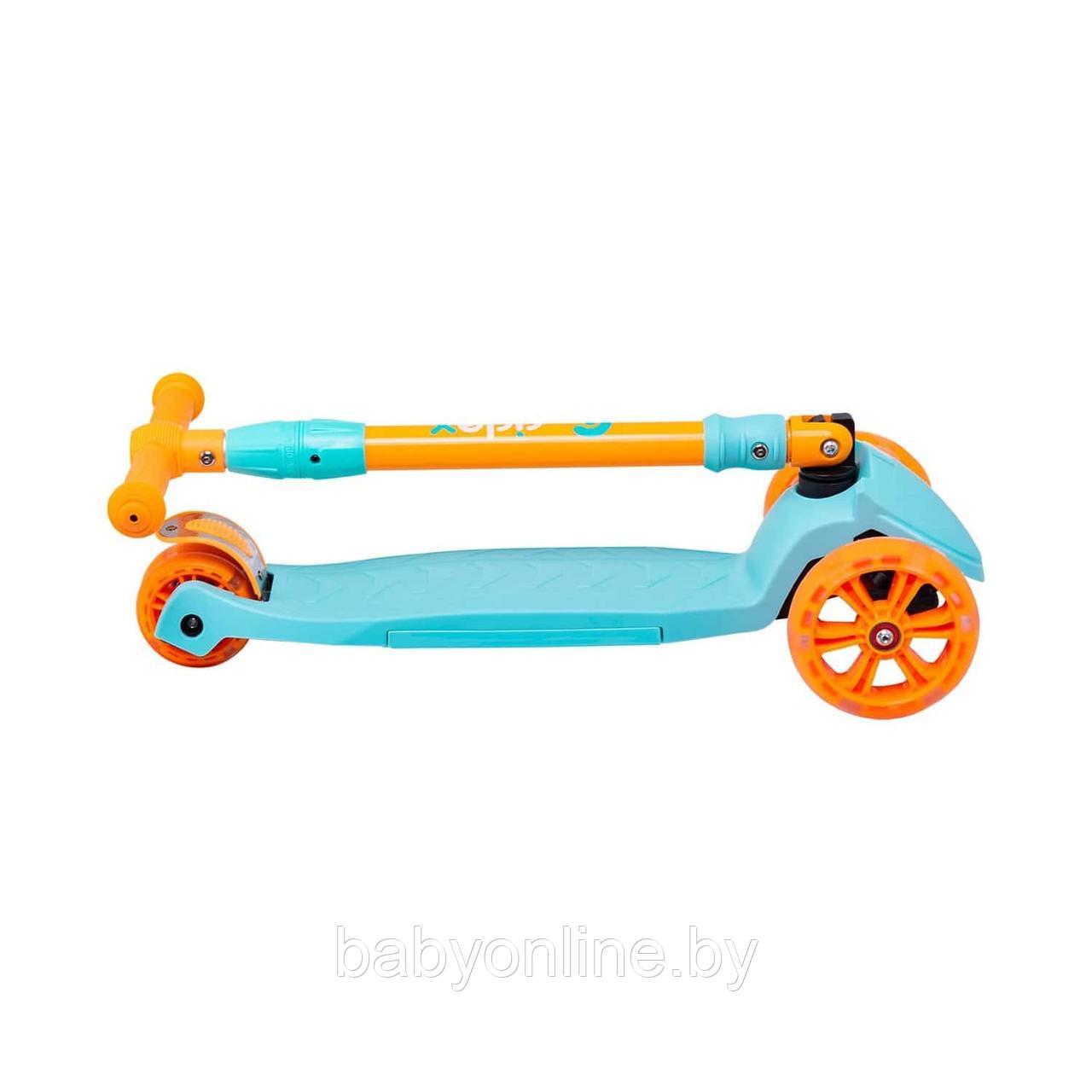 Самокат 3-х колёсный Ridex Bunny макси 135/90 мм голубой/оранжевый - фото 2 - id-p188439753