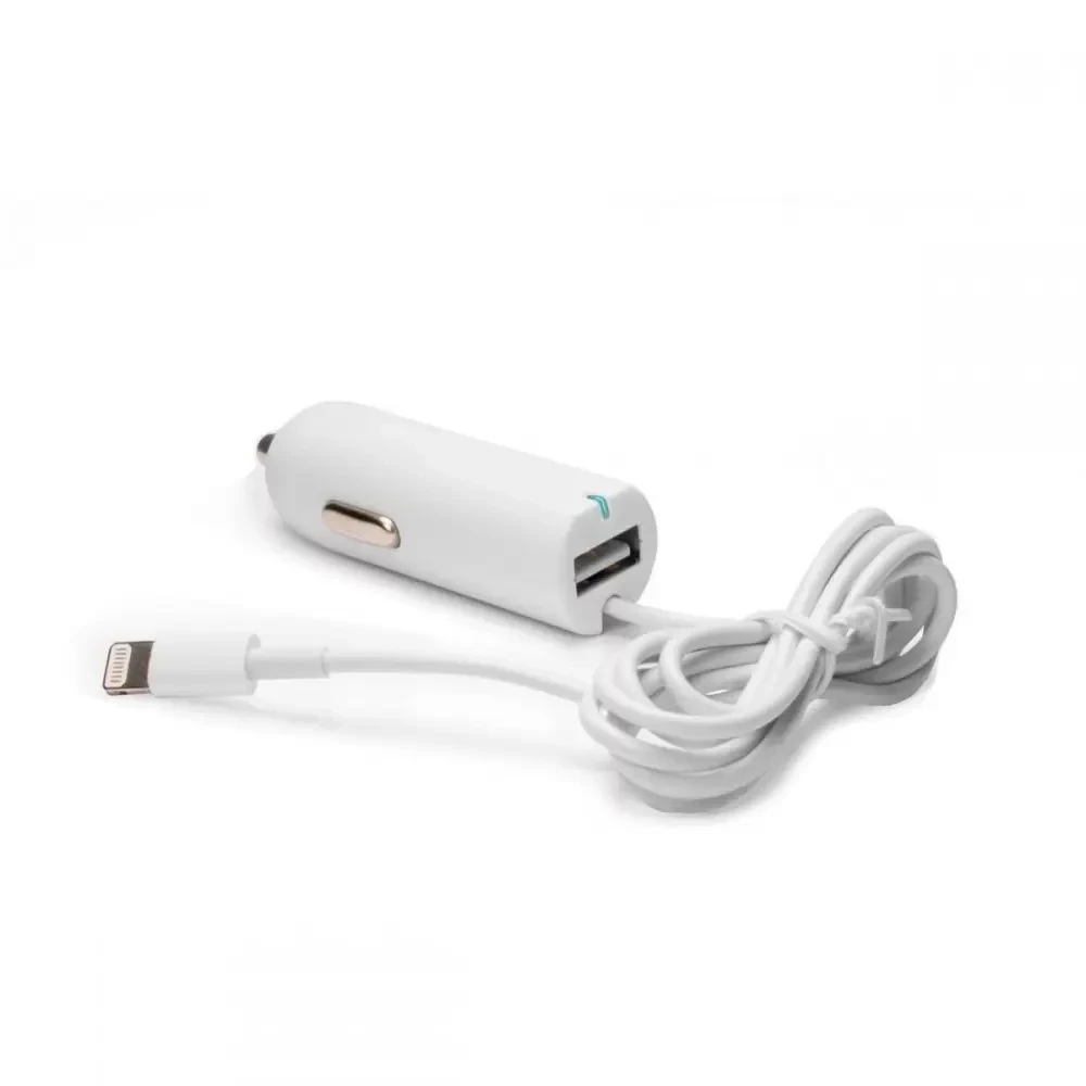 Автомобильное зарядное устройство Lightning + USB 2.1A для Apple, белый