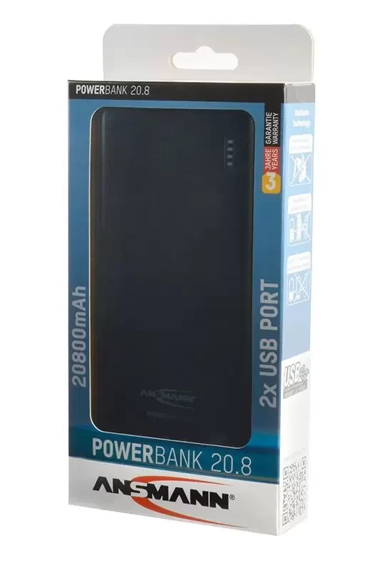 Портативное зарядное устройство (Внешний аккумулятор) ANSMANN 1700-0068 Powerbank 20800мАч в комплекте с