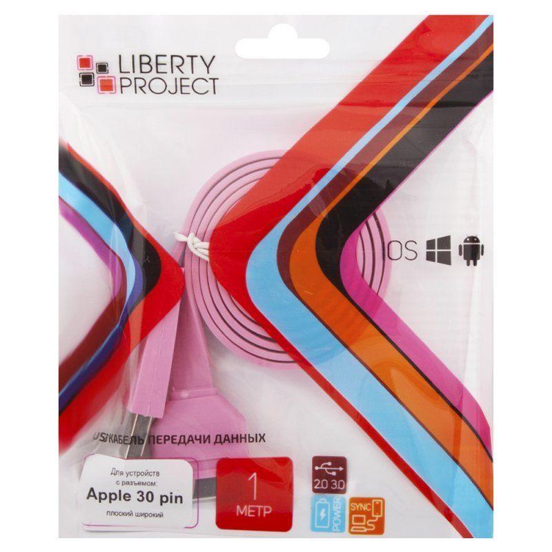 USB кабель "LP" для Apple iPhone, iPad 30-pin плоский широкий (розовый, европакет)