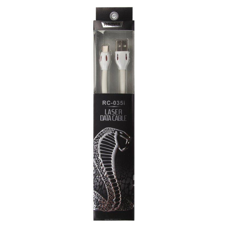 USB Дата-кабель Remax Laser Data Cable RC-035i USB Type-C, 1 метр плоский пластиковые разьемы, белый
