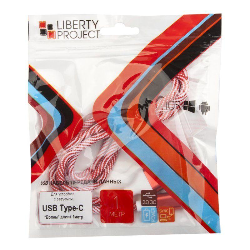 USB кабель "LP" USB Type-C Волны (красный, белый, европакет)