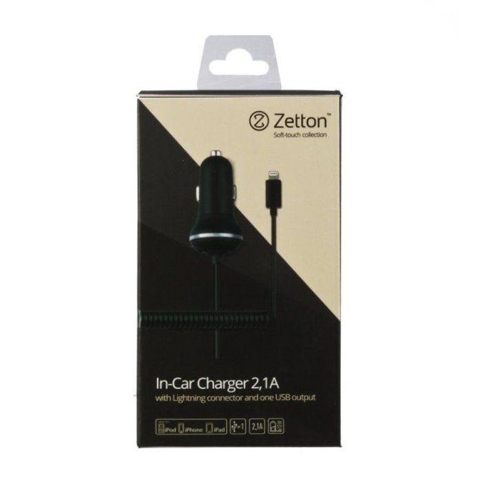 Автомобильное зарядное устройство с кабелем для Apple 8-pin и выходом USB ток зарядки 2.1А Zetton (ZTCC2AA8)
