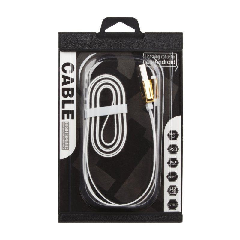 USB Дата-кабель универсальный для Apple 8-pin, MicroUSB плоский, 1 метр (белый, черный) (коробка)