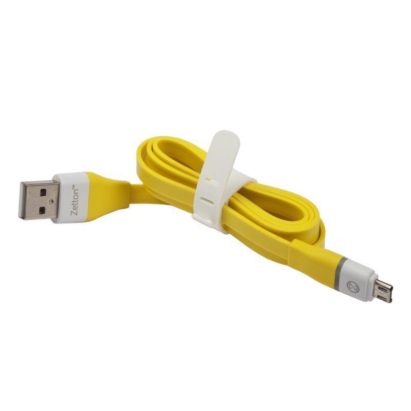 USB LED кабель передачи данных Zetton Flat разъем MicroUSB плоский, пластиковые разьемы (желтый, OEM)