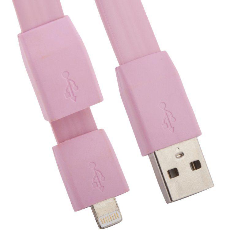 USB кабель "LP" для Apple iPhone, iPad Lightning 8-pin плоский браслет (розовый, европакет)
