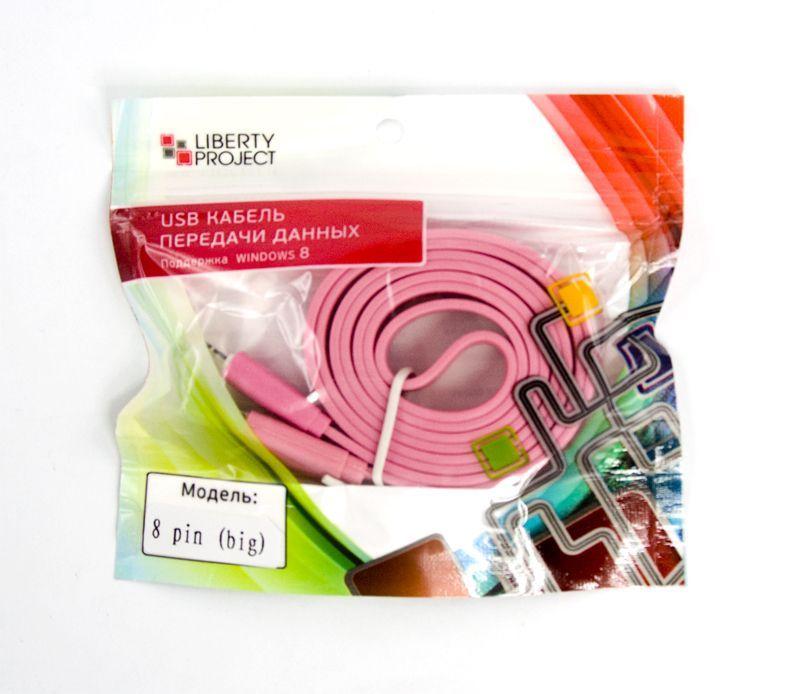 USB кабель "LP" для Apple iPhone, iPad Lightning 8-pin плоский широкий (розовый, европакет)