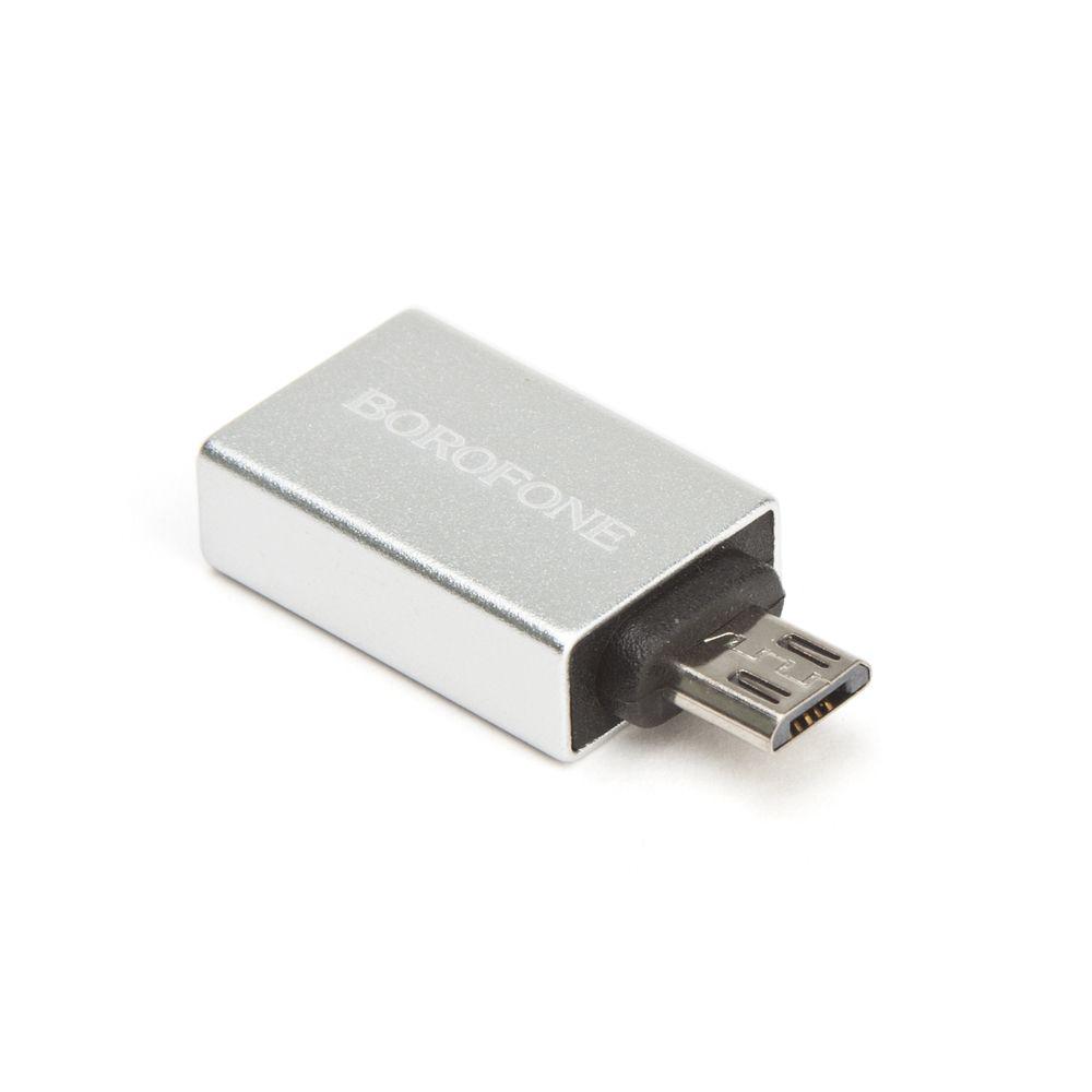 USB OTG адаптер Borofone BV2 MicroUSB OTG Adapter, серебро