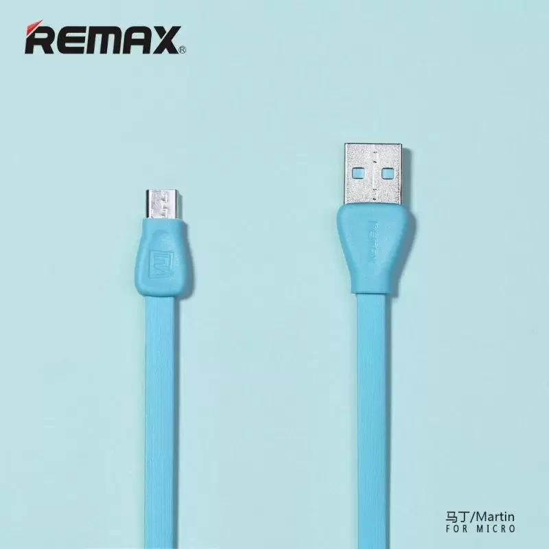 USB Дата-кабель Remax Martin 028i MicroUSB, 1 метр плоский пластиковые разьемы, голубой