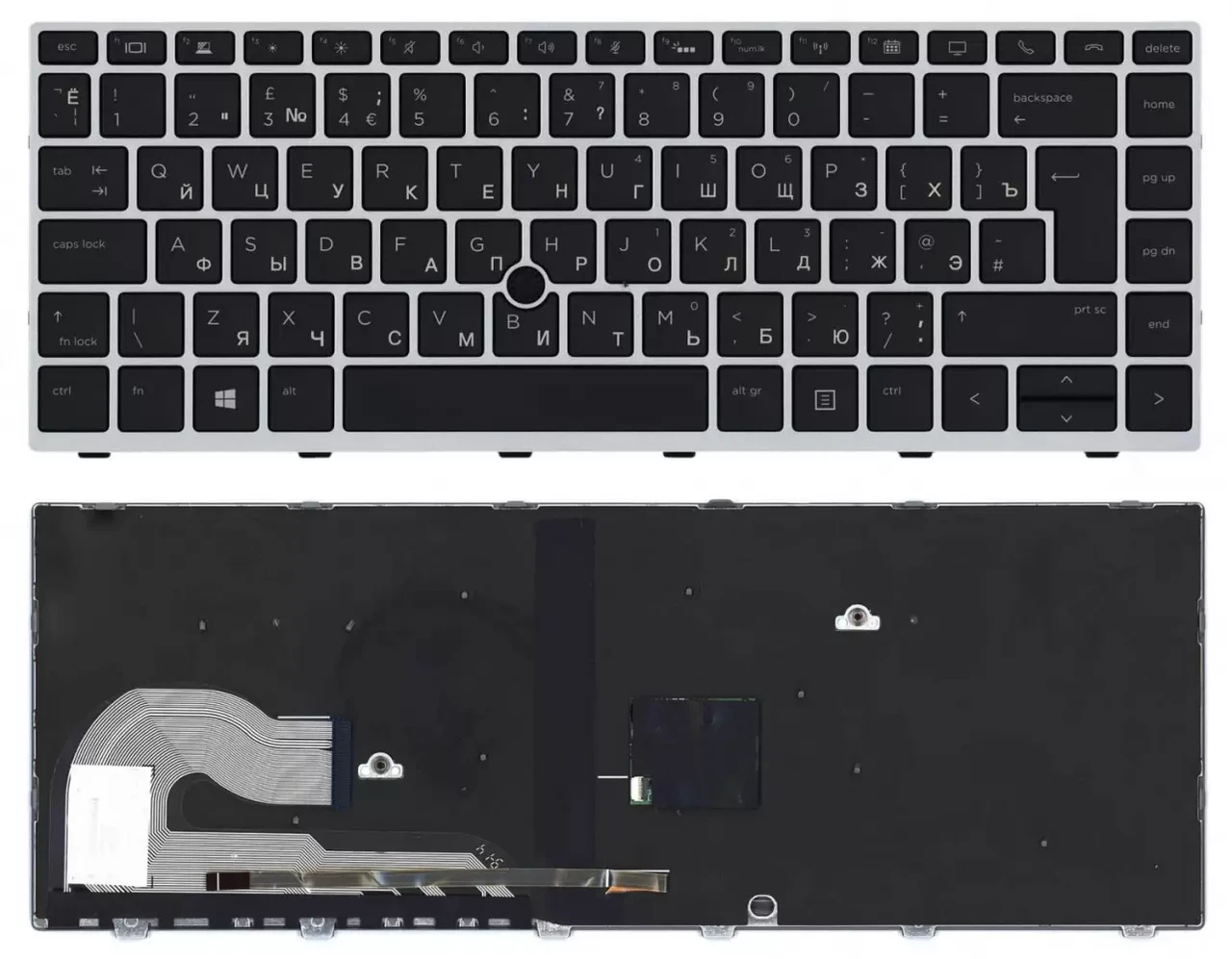 Клавиатура для ноутбука HP EliteBook 840 G5, черная с серебристой рамкой и подсветкой