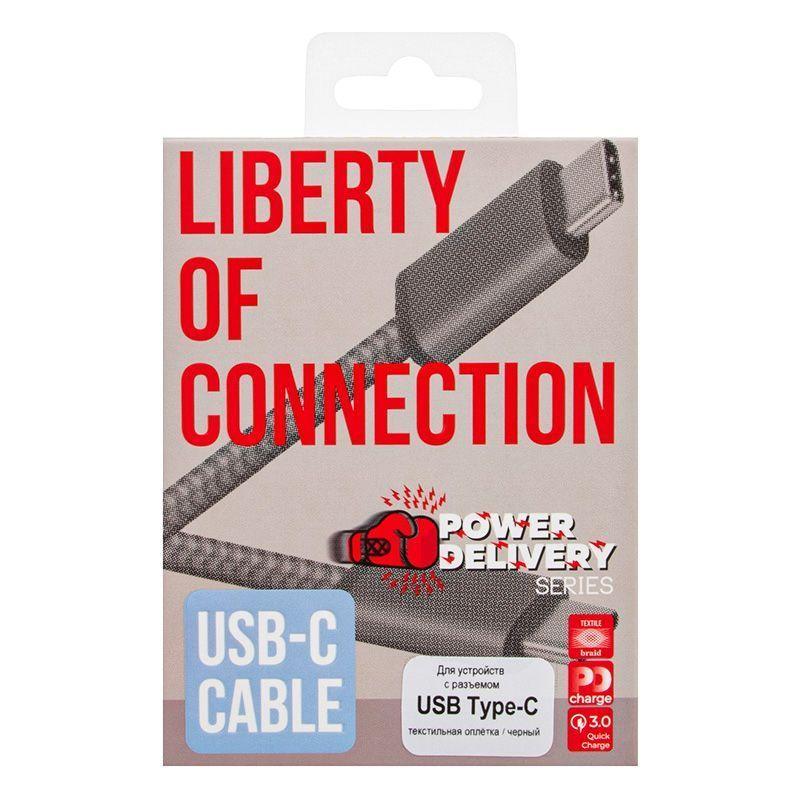 USB-C кабель "LP" USB Type-C Power Delivery 18W в текстильной оплетке (черный, коробка)