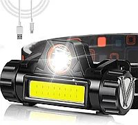 Фонарь налобный аккумуляторный светодиодный с регулировкой угла свечения/ Налобный светодиодный фонарик