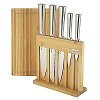 Набор кухонный ножей на подставке из бамбука с разделочной доской Kamille KM-5168 из нержавеющей стали, фото 1