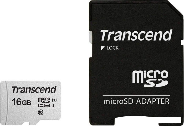 Карта памяти Transcend microSDHC 300S 16GB + адаптер - фото 1 - id-p188451416