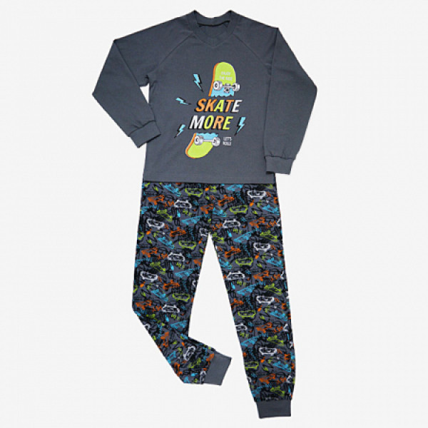 Пижама для мальчика Купалiнка фуфайка+брюки (серый) р-р 146-68 - фото 1 - id-p188455600