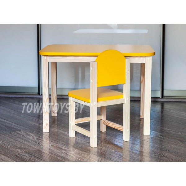 Комплект детский столик и стульчик "Солнышко" арт. KMSN-705050-27. Столешница 700х500 мм. Цвет жёлтый с - фото 1 - id-p188115292