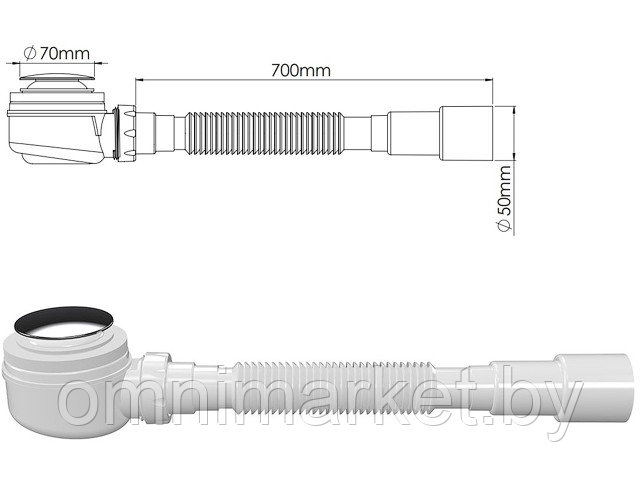 Сифон для душевого поддона с механизмом click/clack выход гибкая труба 1 1/2" - 40/50 мм, NOVA